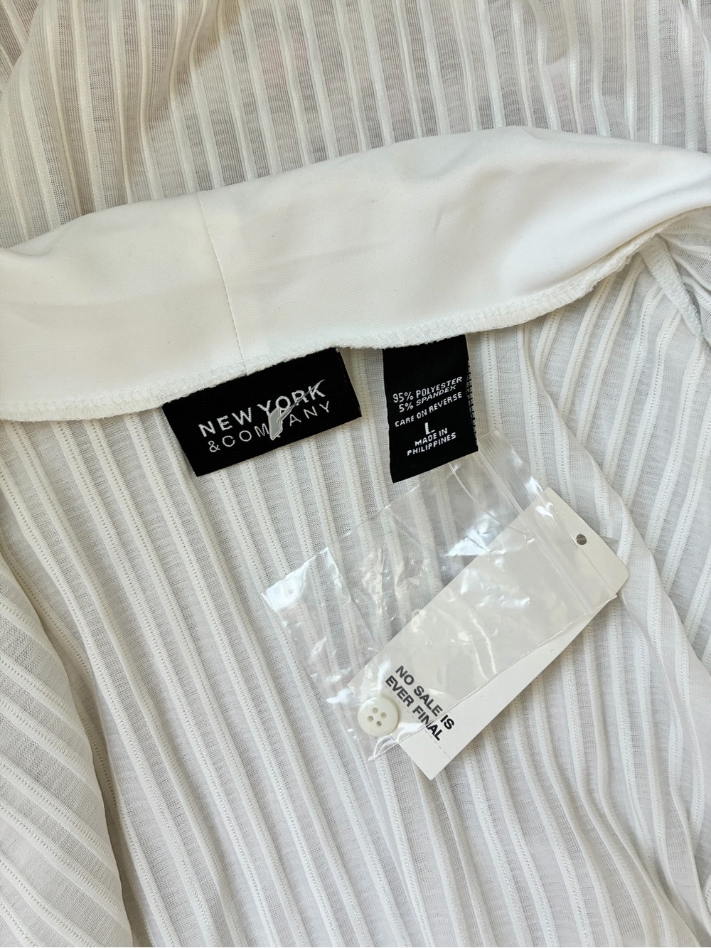 New York & Company White Sheer Stripe Button-Up Blouse